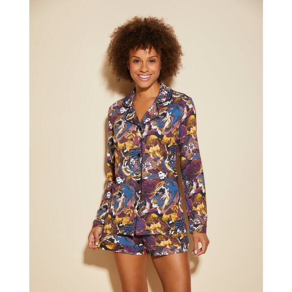 Cosabella Bella Printed Long Sleeve Top & Boxer Pajama Set - Picture 1 of 10